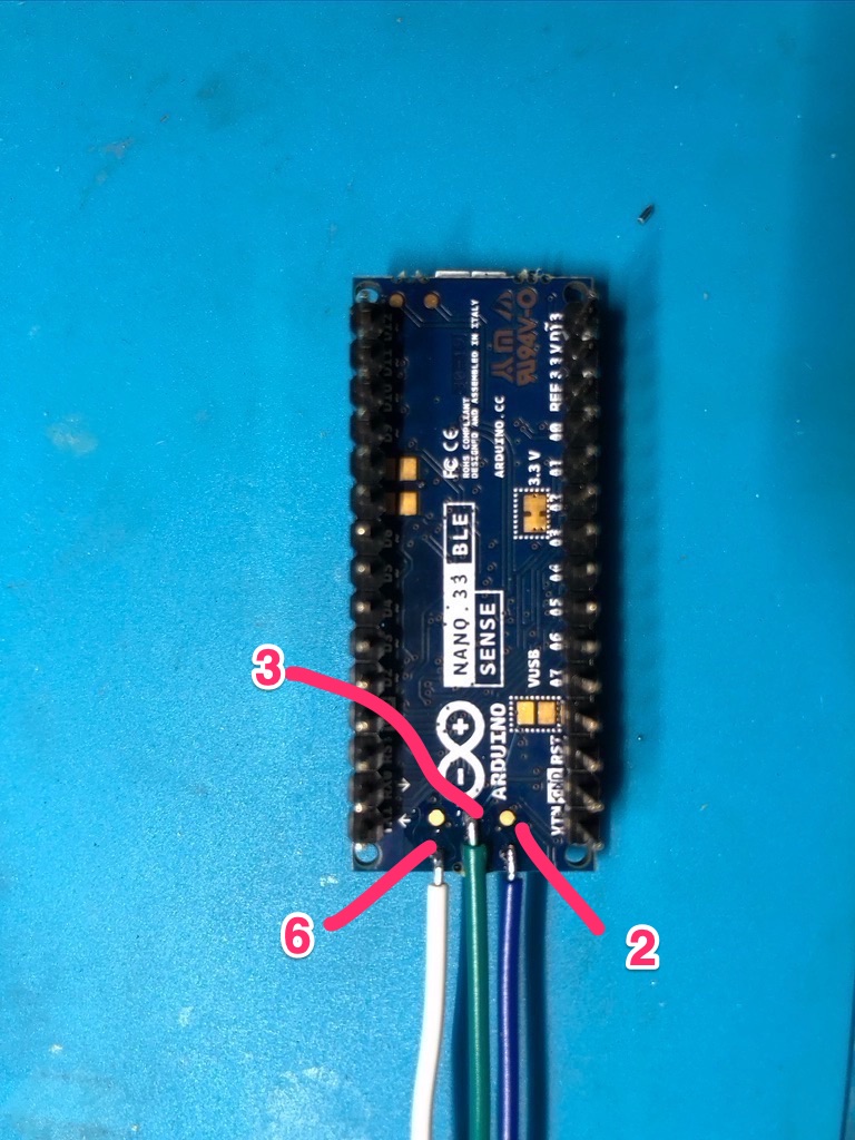 Wires soldered to the contact pads